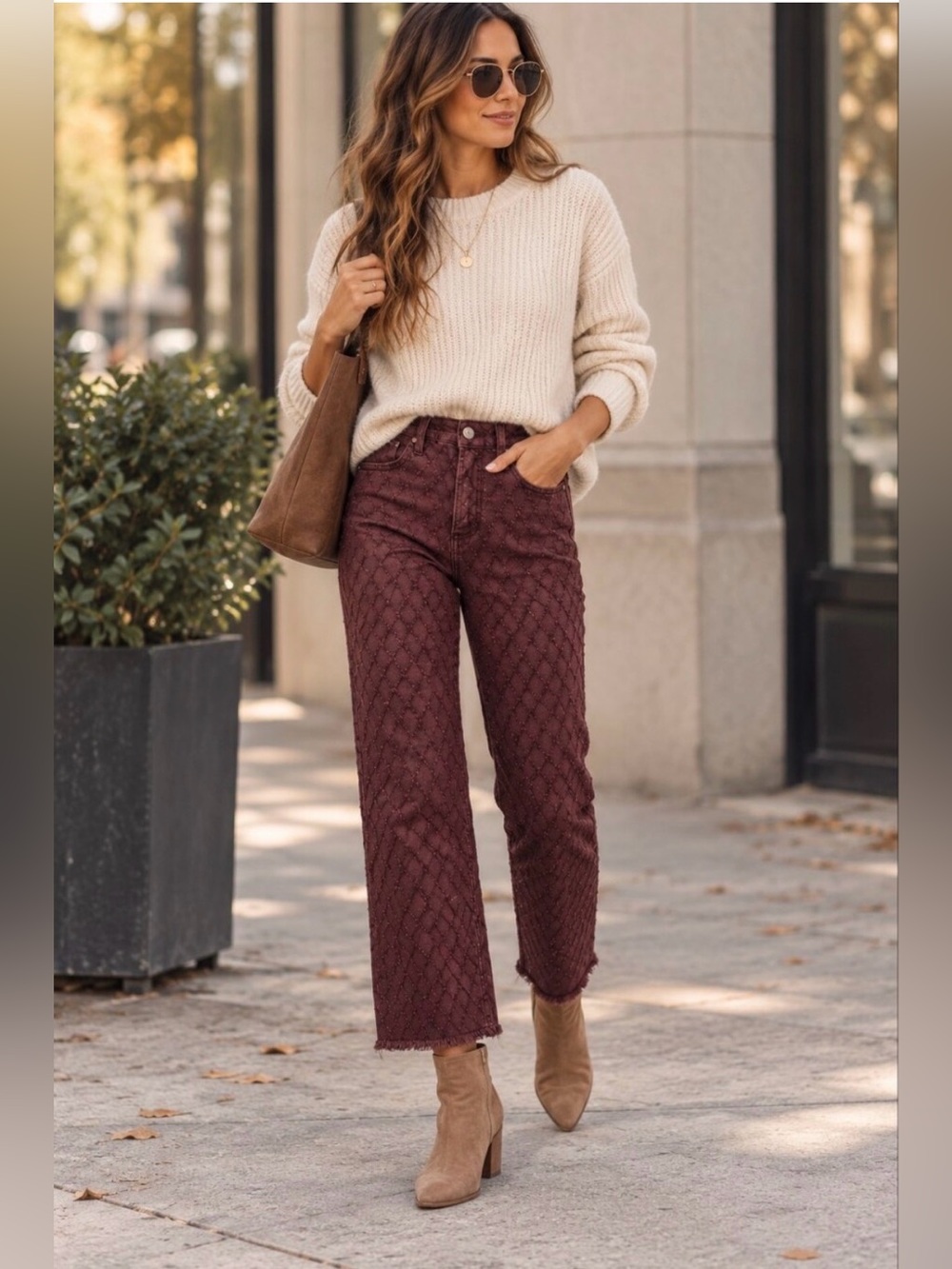 NWT RISEN Jeans 3XL Chocolate Brown Tummy Control Wide Leg Raw Hem Pants